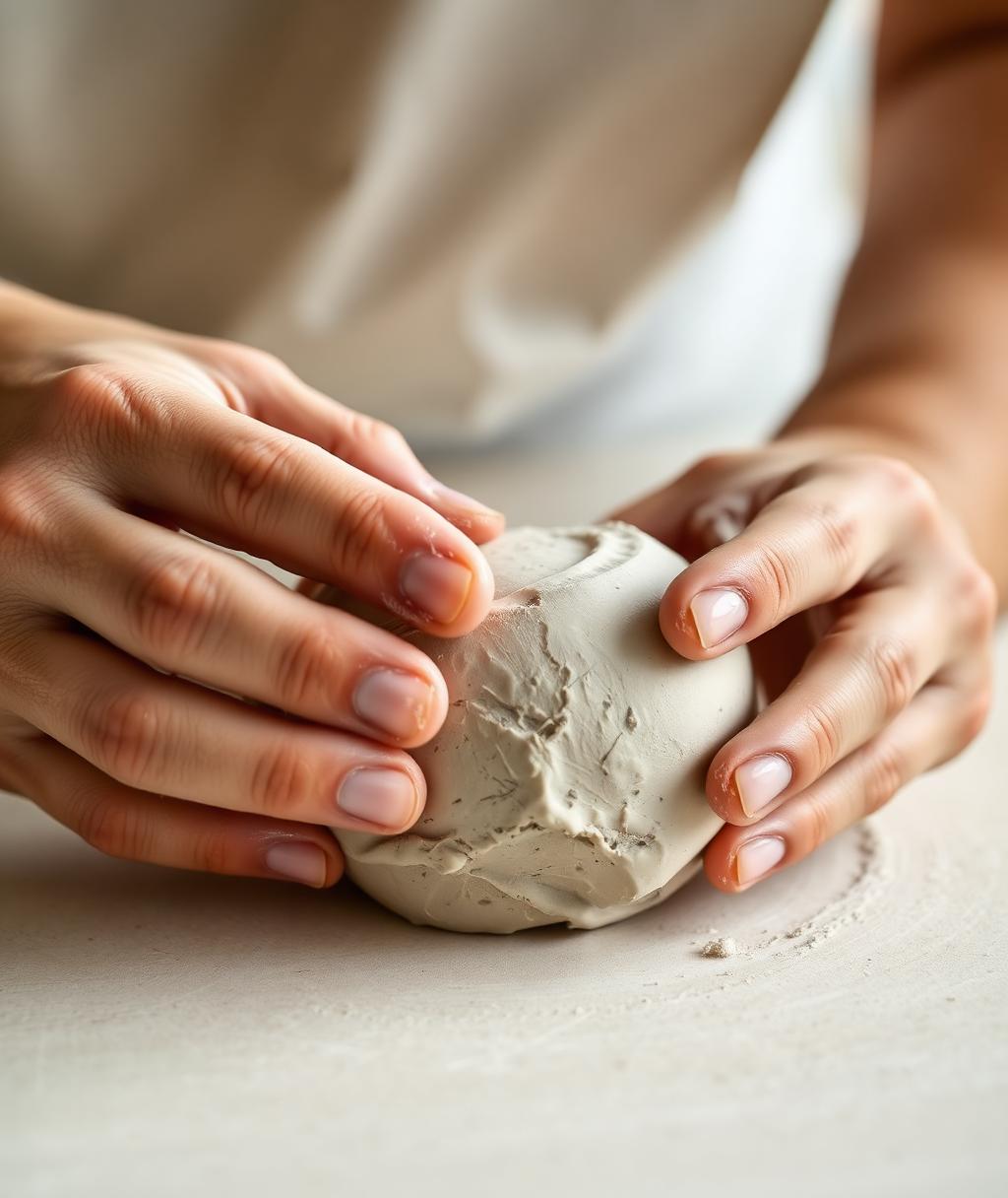 Hands shaping clay on the wheel in the studio